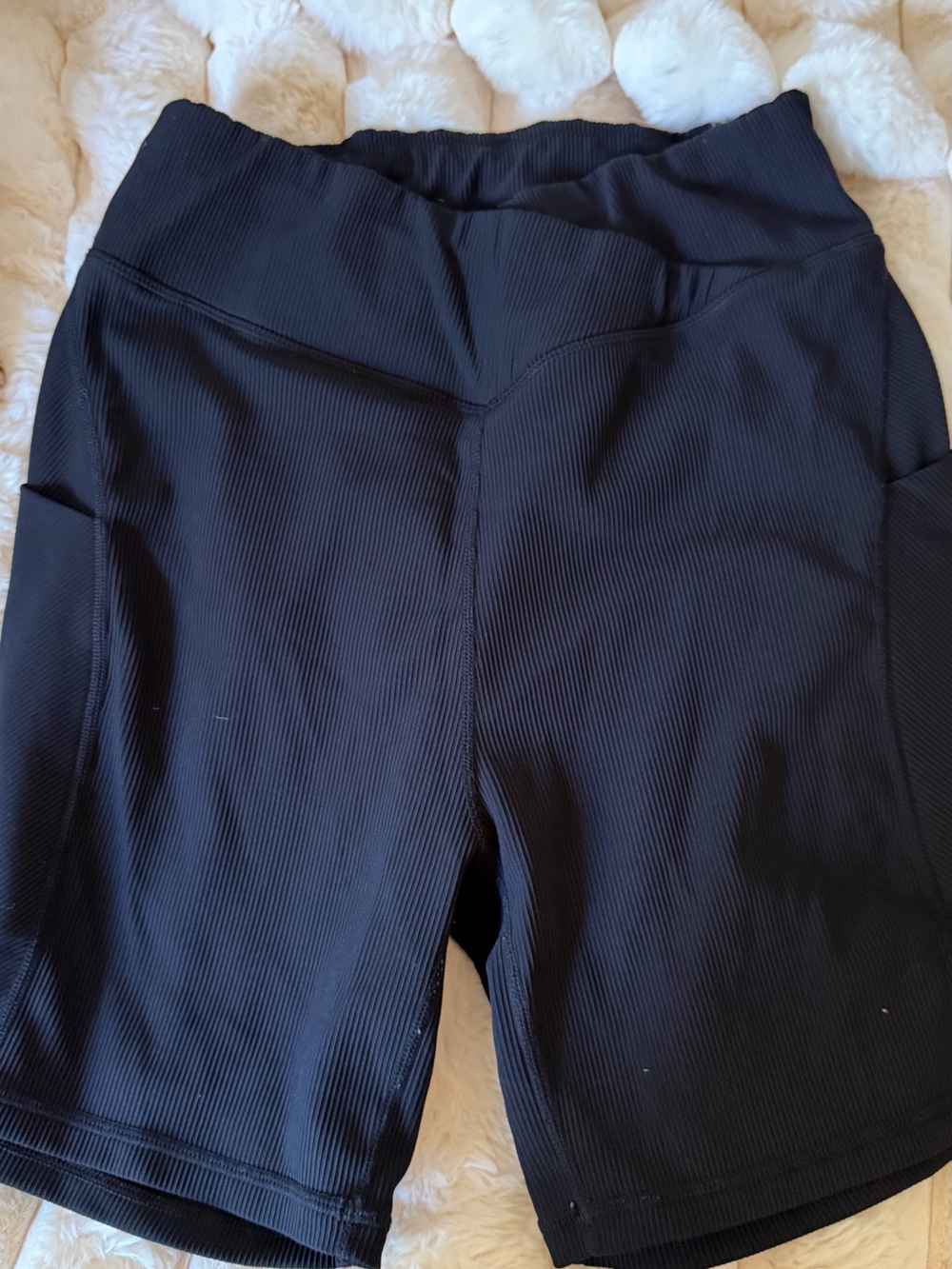 High-Rise Black Ribbed Women’s Bike Shorts